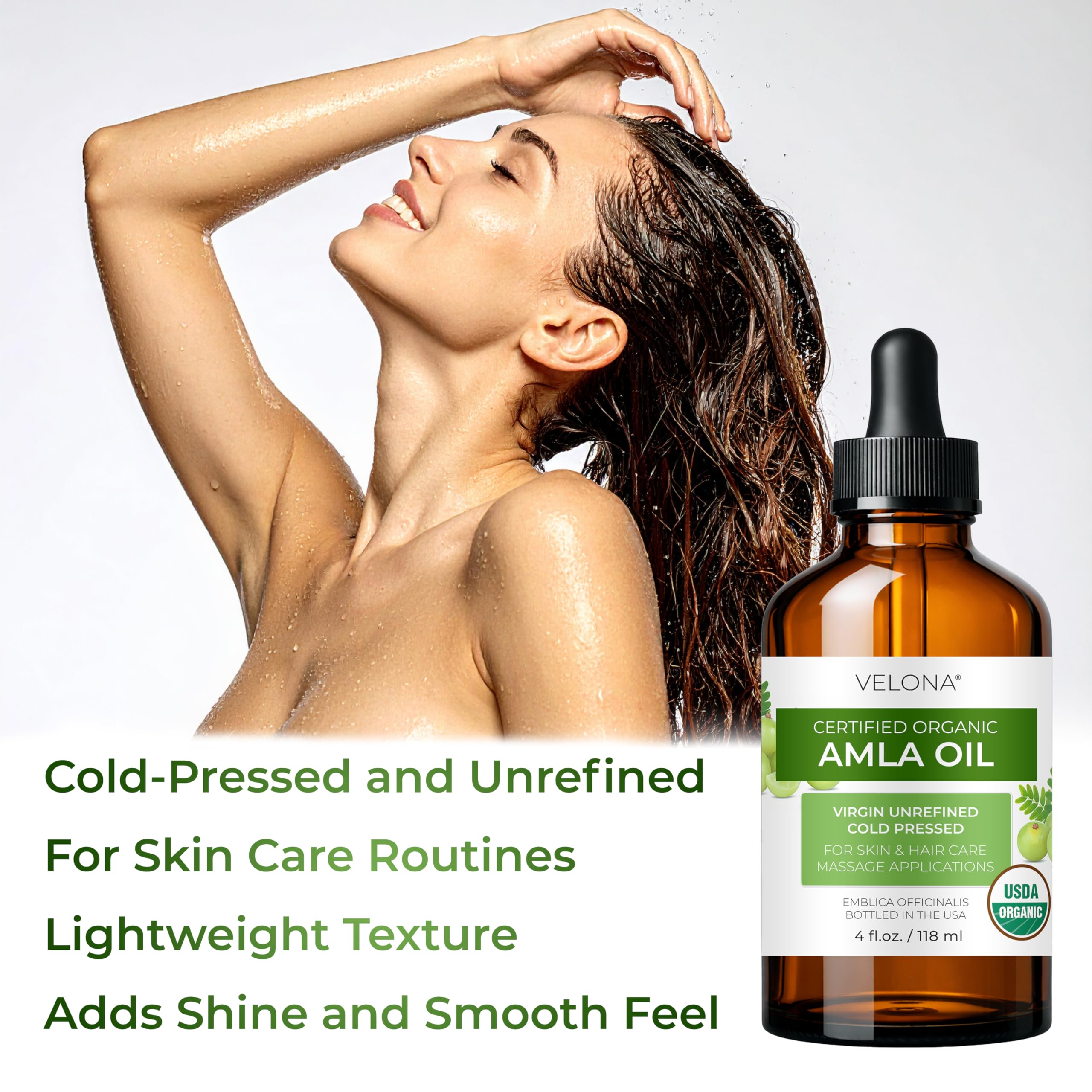 velona amla oil label detail showing USDA Organic and ingredient transparency benefits