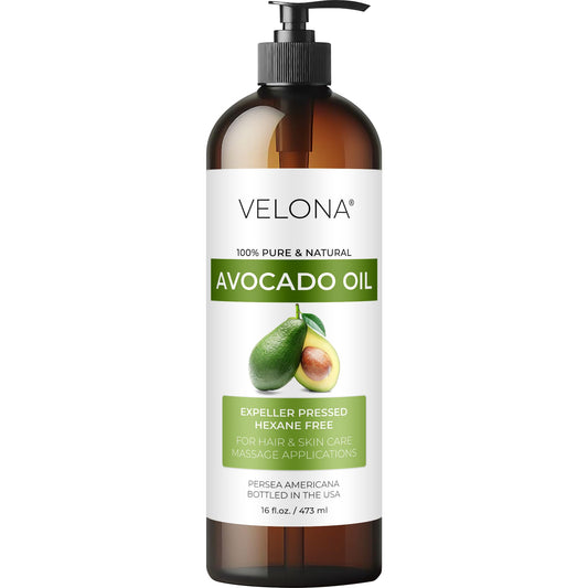 velona bottle front label showing pure avocado oil benefits