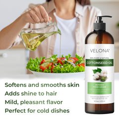 velona applying oil to hair ends showing added shine and smoothing benefit