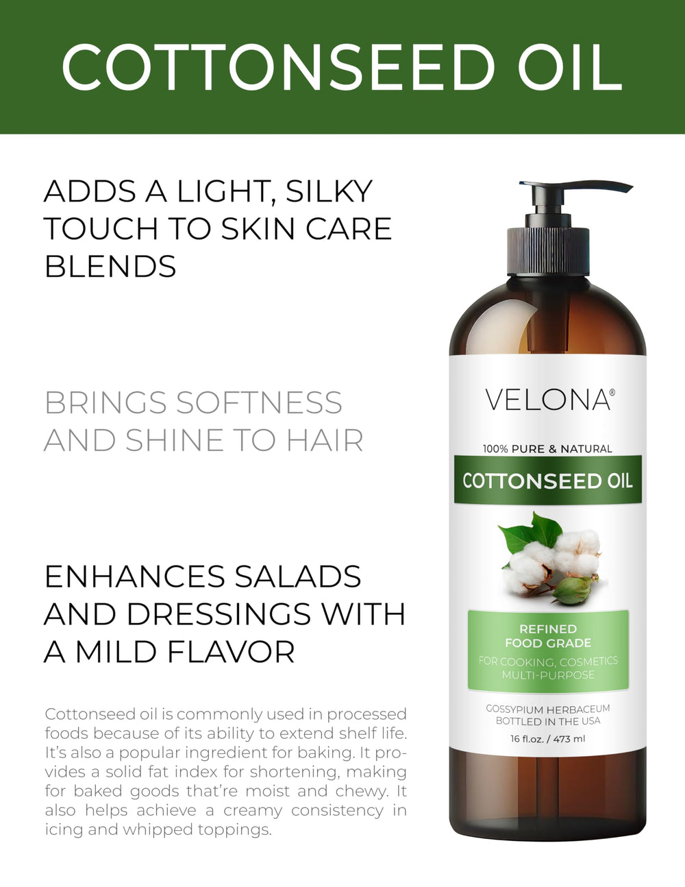 velona oil pouring from bottle into spoon illustrating easy dosing and versatile use
