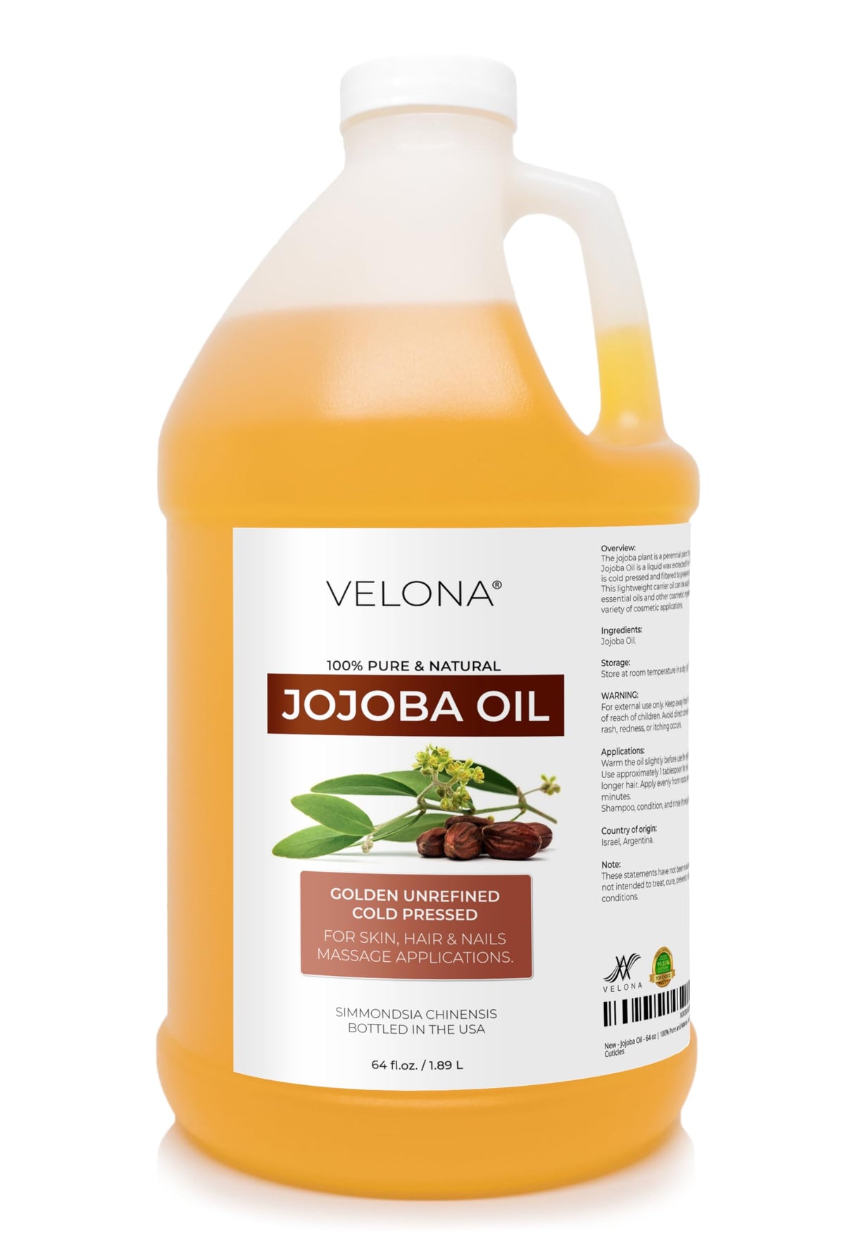 velona jojoba oil front label bottle showing pure product benefits