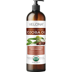 velona bottle front label with pump showing organic certification and clear benefits