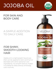 velona jojoba oil pouring close-up showing lightweight golden texture and absorbency