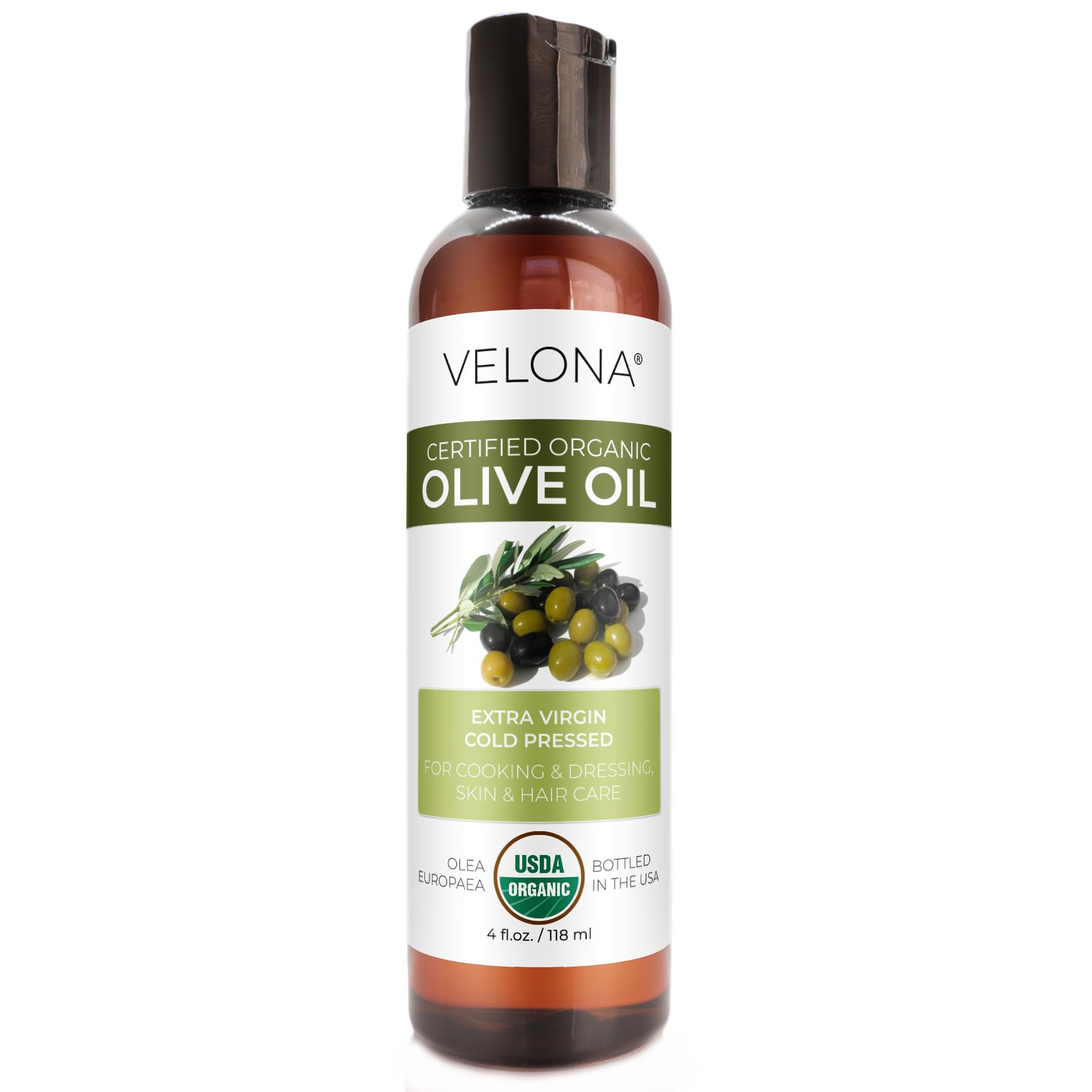 velona bottle front view showing label and organic seal, highlights purity