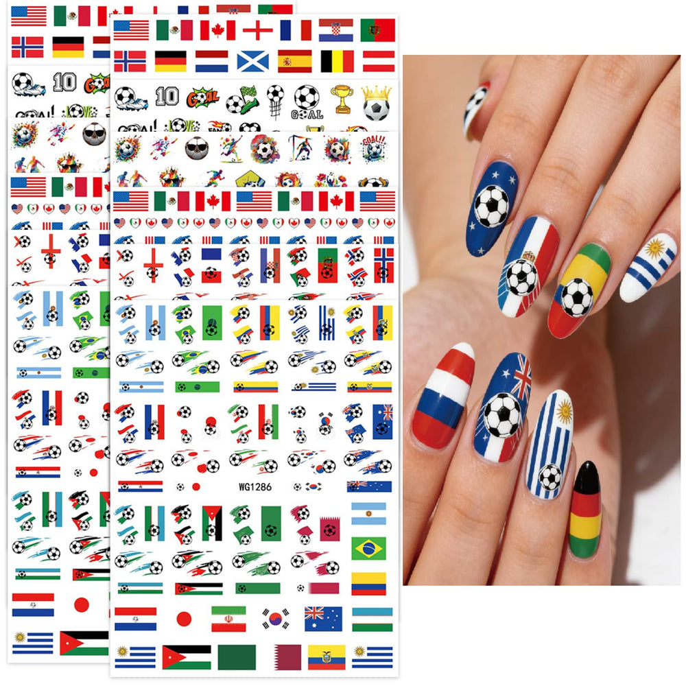 Veloranty front sheets display showing assorted soccer nail designs and vibrant colors for easy selection