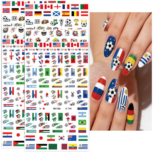 Veloranty front sheets display showing assorted soccer nail designs and vibrant colors for easy selection