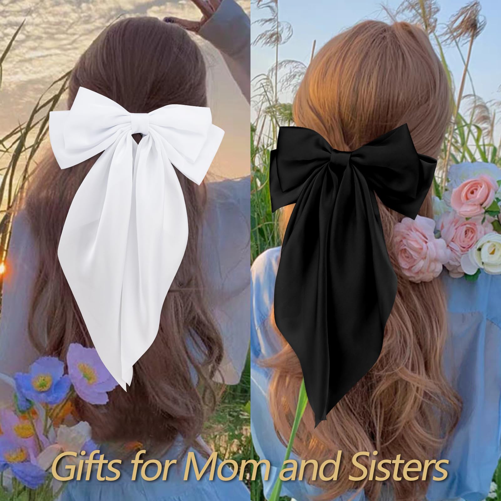 VELSCRUN bow clipped in hair half-up style giving a neat, feminine finish