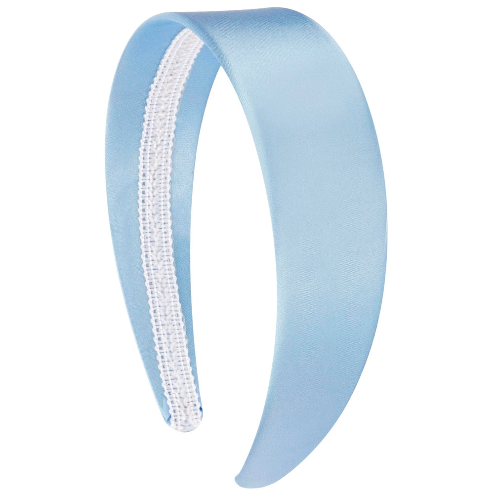 VELSCRUN front view bright blue headband showing smooth satin finish and polished look