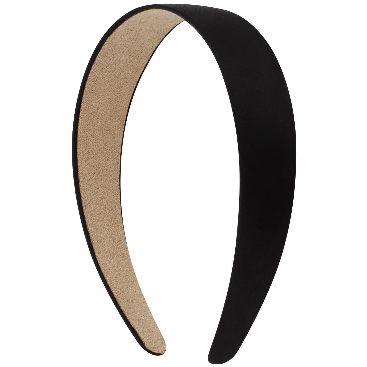 VELSCRUN front view black headband showing sleek satin and classic shape for polished look