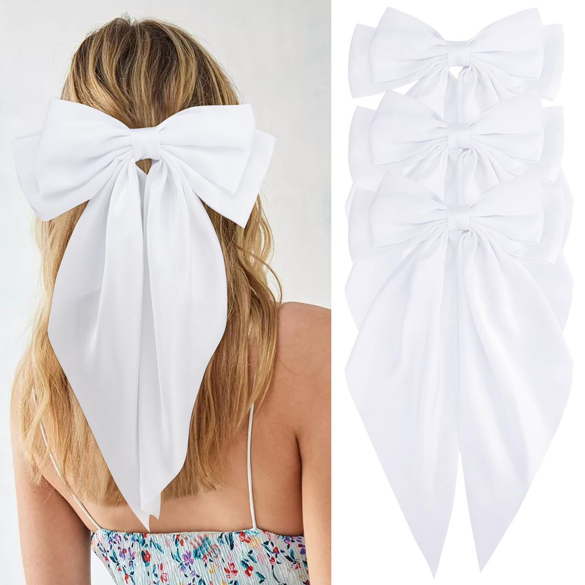 VELSCRUN front view of natural white bow showing polished satin and elegant shape