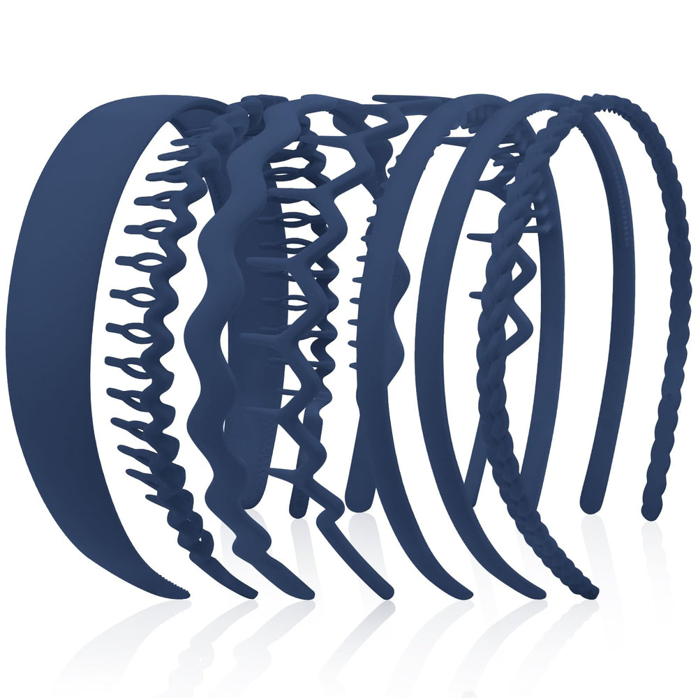 VELSCRUN front view of seven navy-blue headbands showing variety and easy gifting