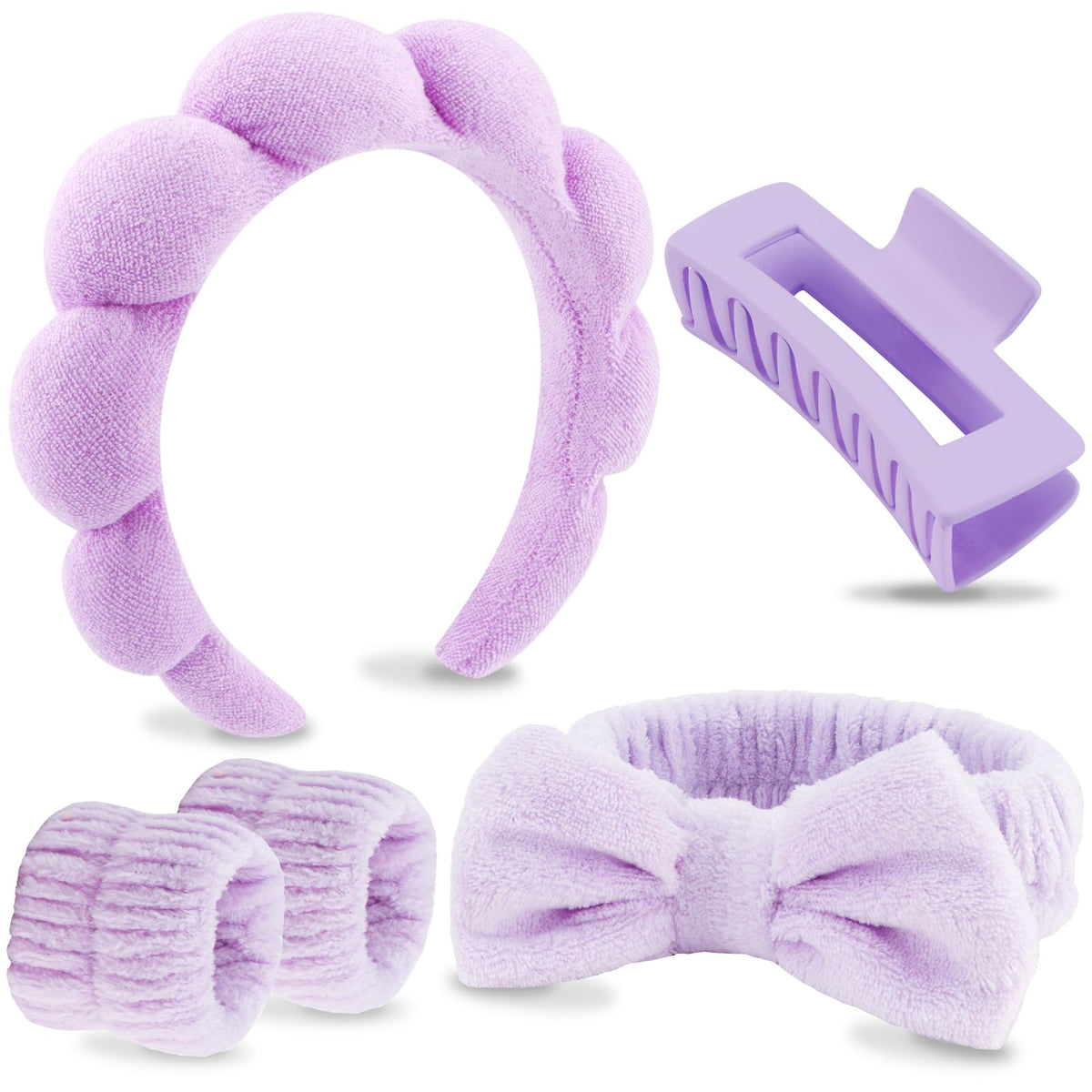 VELSCRUN front packaging showing full five-piece spa headband set and benefit convenience