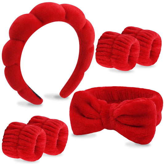 VELSCRUN front view of red bow headband showing neat fit and style