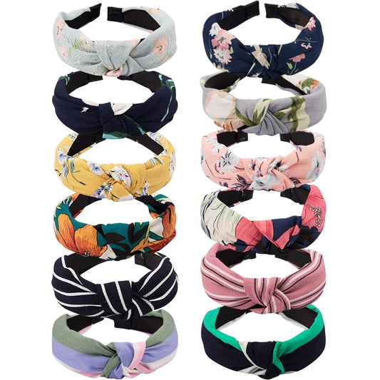 VELSCRUN front packaging showing 12 knotted headbands and pattern variety for easy selection