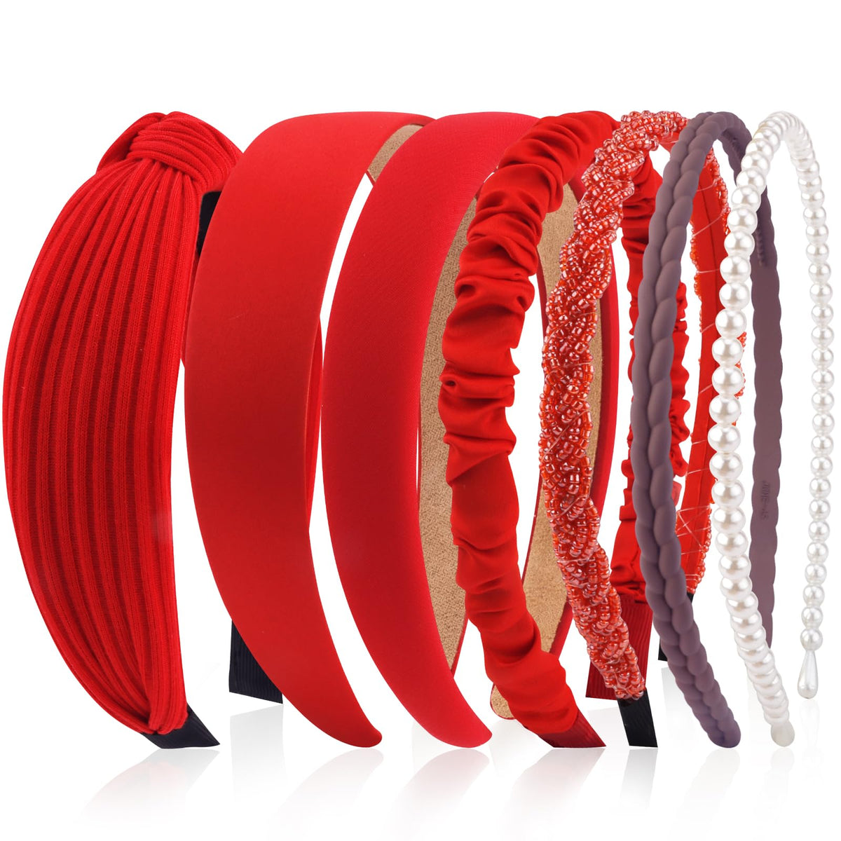 VELSCRUN front view of seven headbands showing variety and styling ease