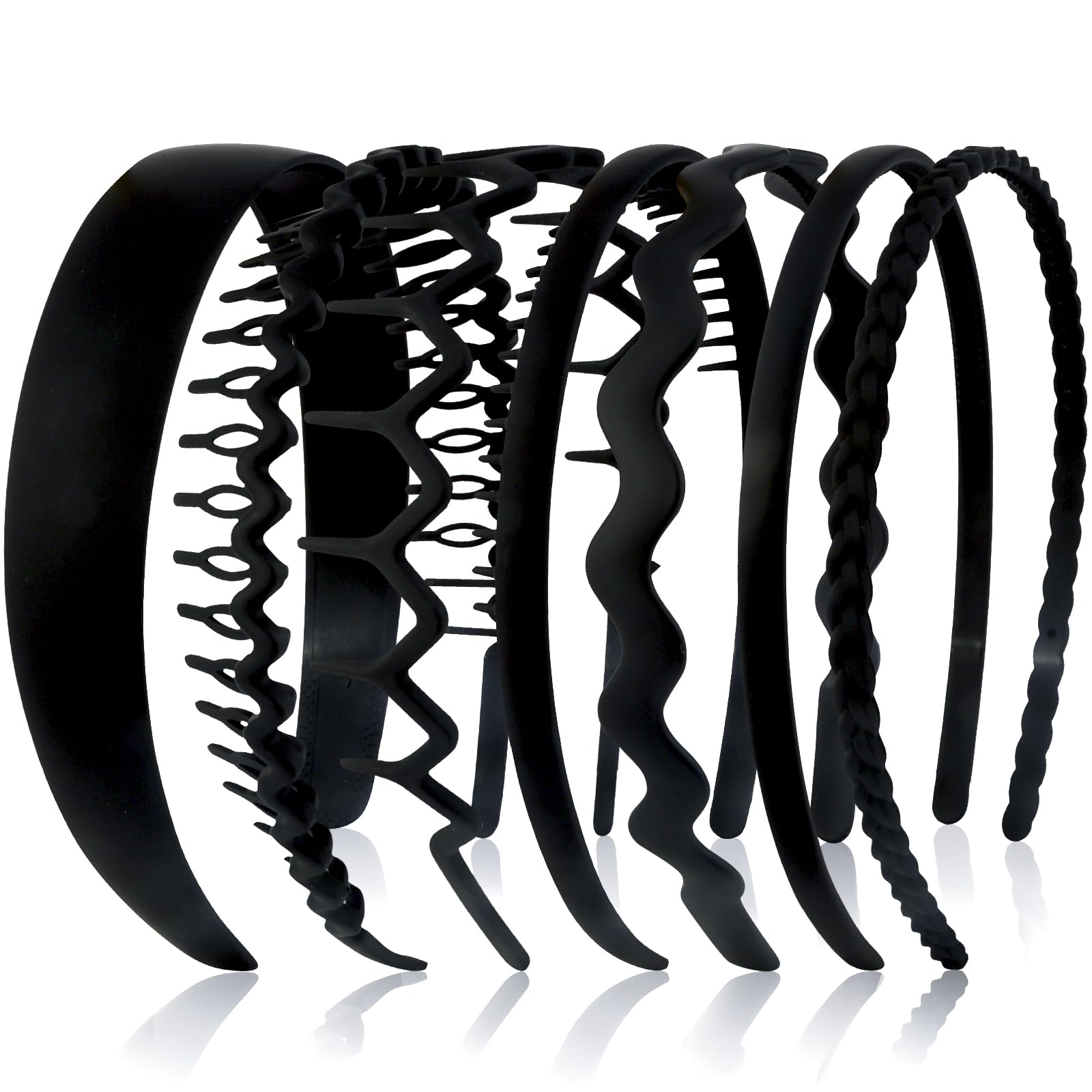 VELSCRUN seven black headbands displayed front view, versatile everyday accessory