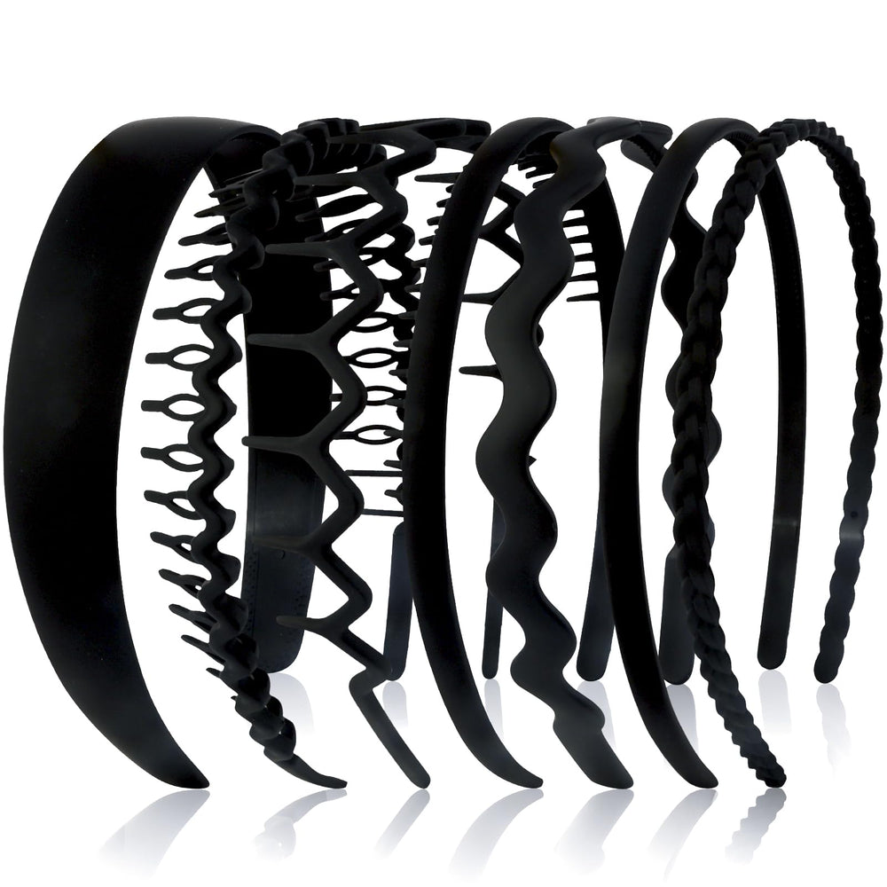 VELSCRUN seven black headbands displayed front view, versatile everyday accessory