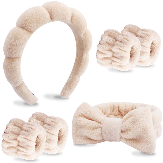 VELSCRUN front product layout showing headband and wristbands, organized for spa convenience