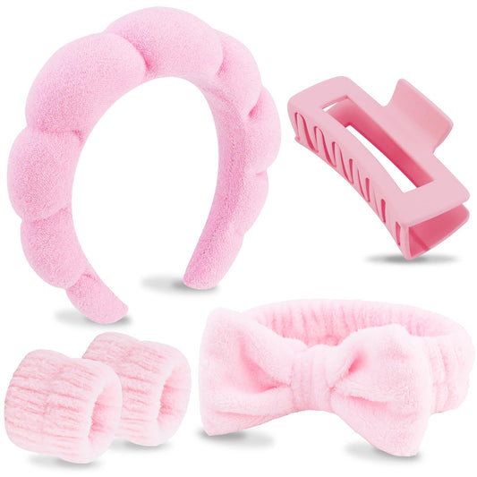 VELSCRUN front view pink spa headband showing secure fit and comfort