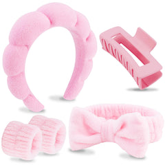 VELSCRUN front view pink spa headband showing secure fit and comfort