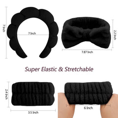 VELSCRUN headband and wristbands on bathroom vanity for easy access