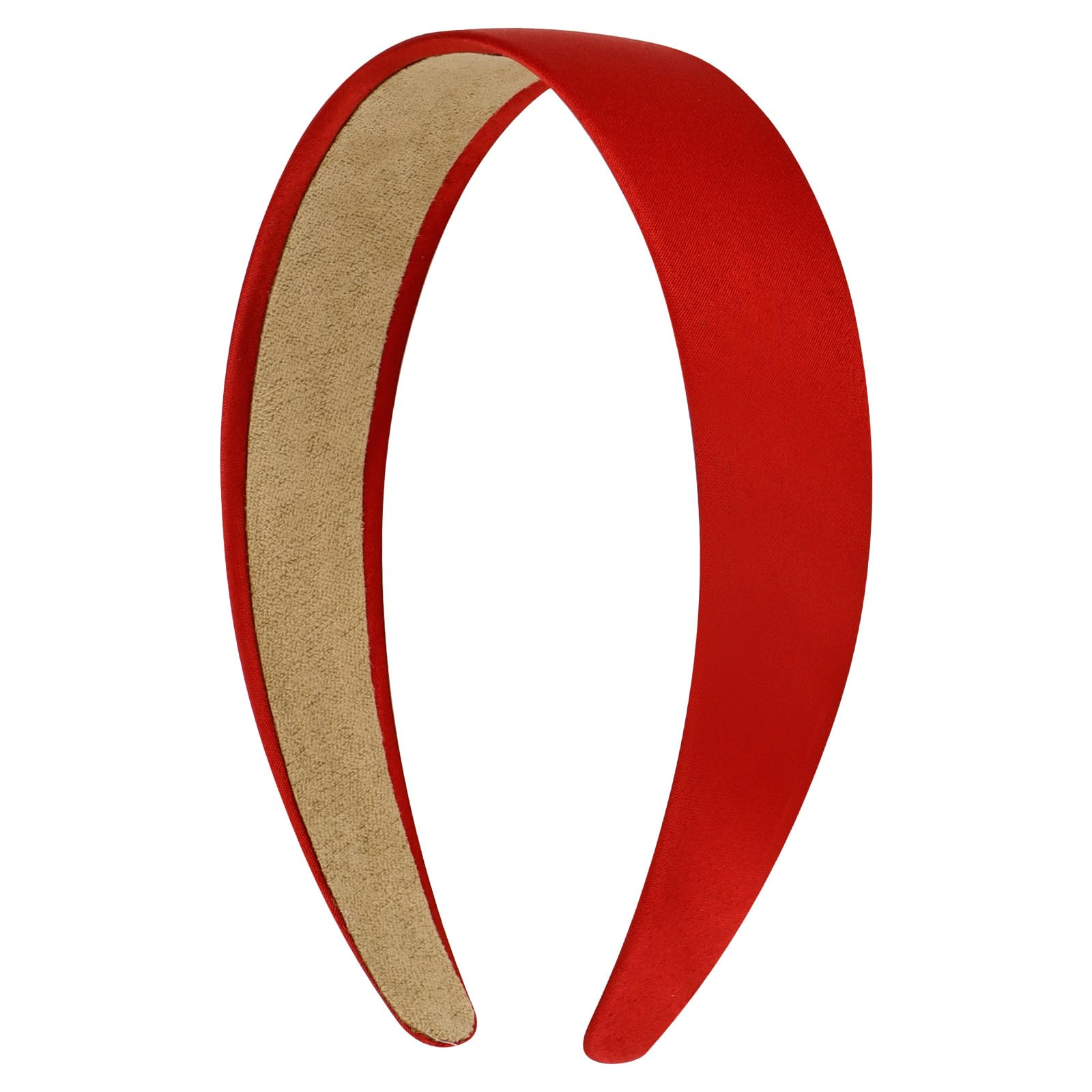 VELSCRUN red headband front view shows sleek satin finish and vibrant color benefit