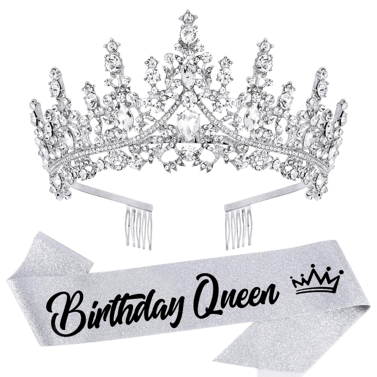 VELSCRUN front view of silver crystal tiara showing polished design and shine