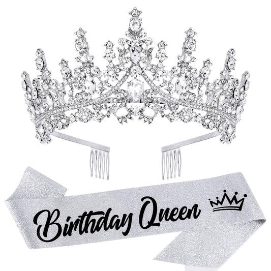VELSCRUN front view of silver crystal tiara showing polished design and shine