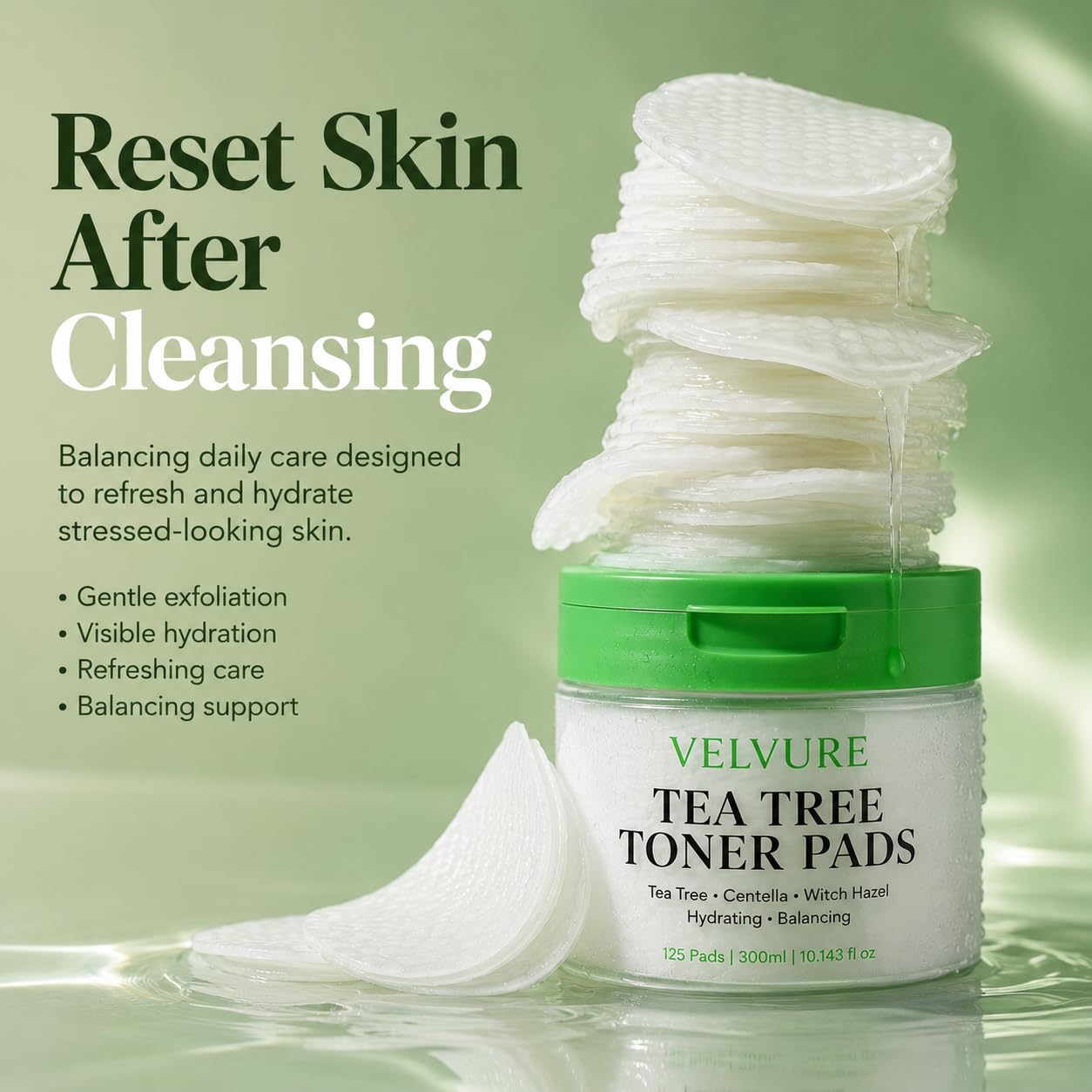VELVURE close-up of dual-sided pad texture, gentle exfoliation benefit