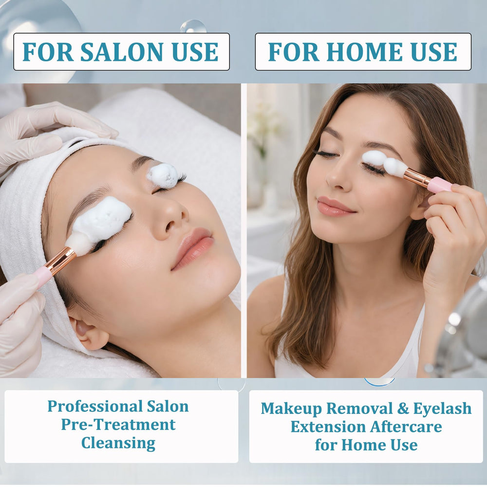 Vemofoper application close-up at lash base, supports precise cleaning