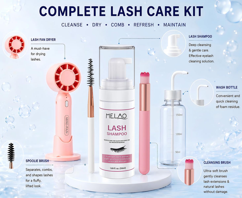 Vemofoper rinse bottle in use, controlled rinse protects lash adhesive bonds