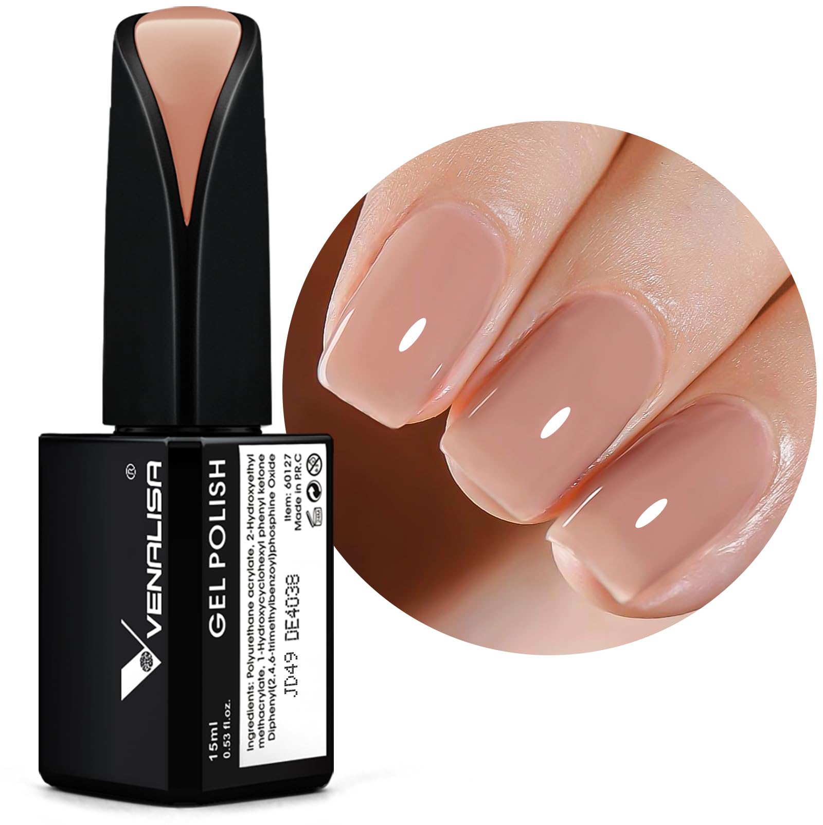 VENALISA front bottle shot showing translucent nude-pink polish and clarity benefit