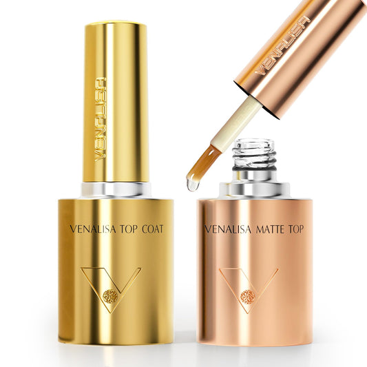V VENALISA glossy top coat bottle front shows protective high shine