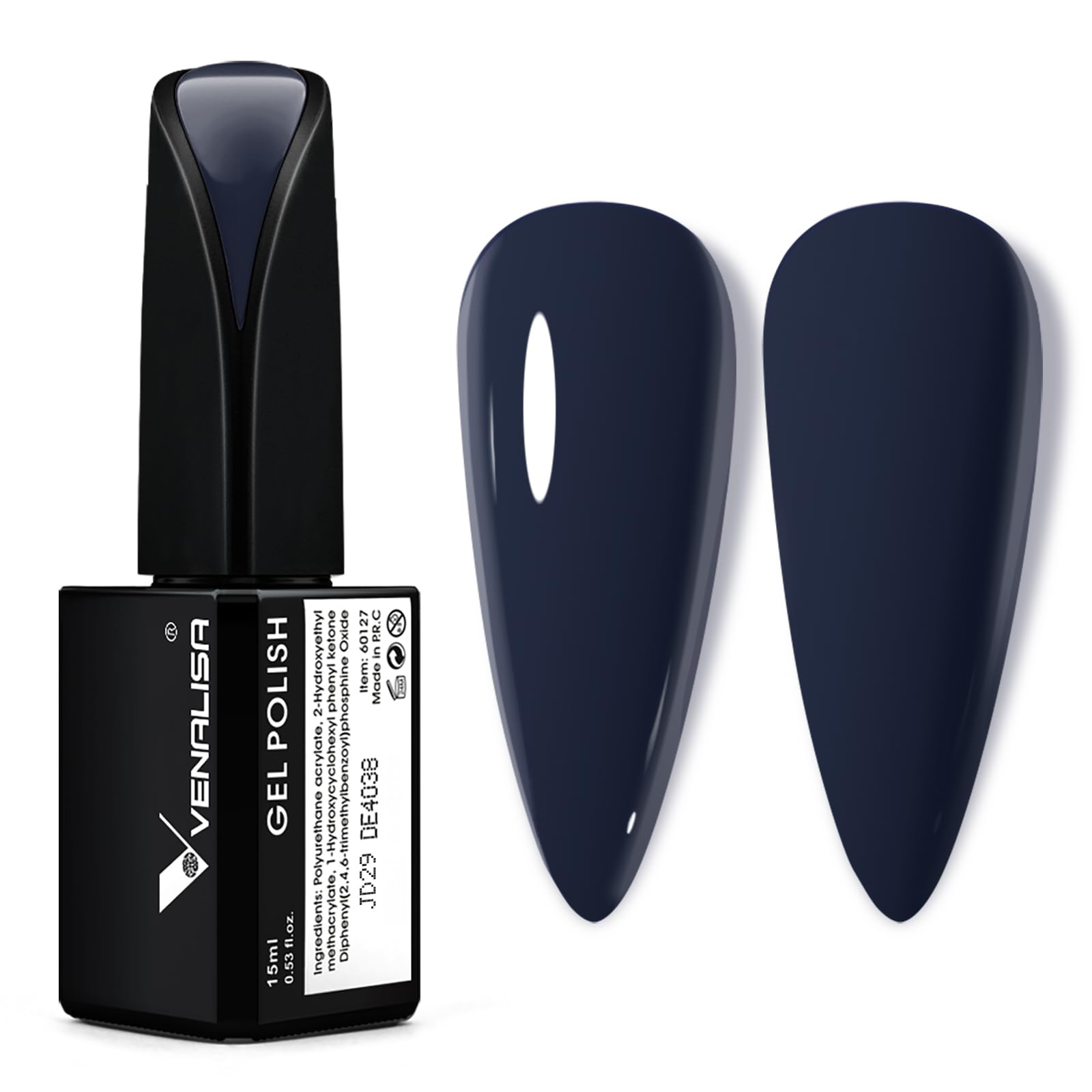 V VENALISA bottle front view showing midnight navy color and polish volume