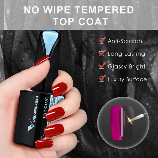 V VENALISA no-wipe top coat close-up showing glassy texture and high-shine protection