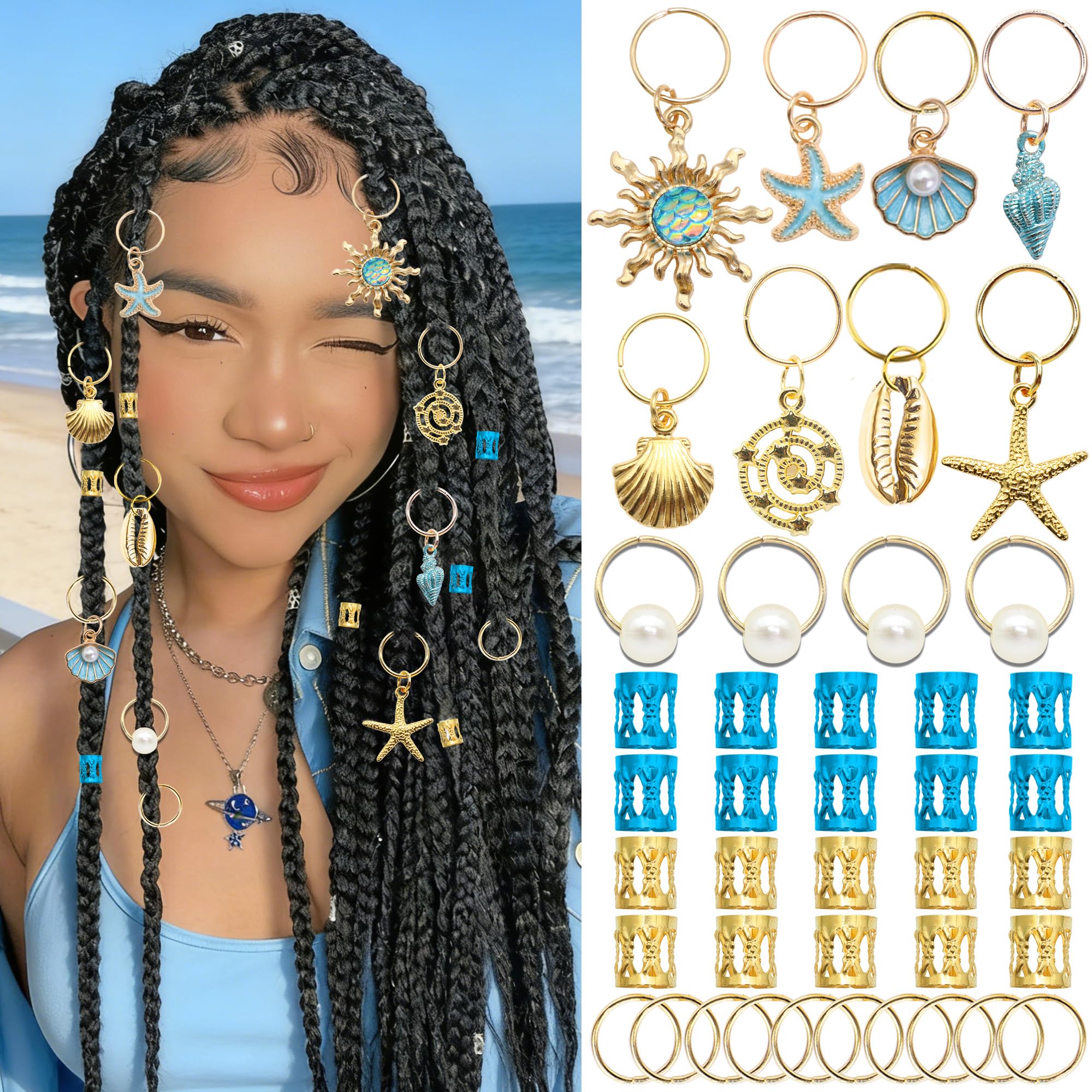 VENOFEN front packaging showing 42-piece blue braid jewelry set and easy styling