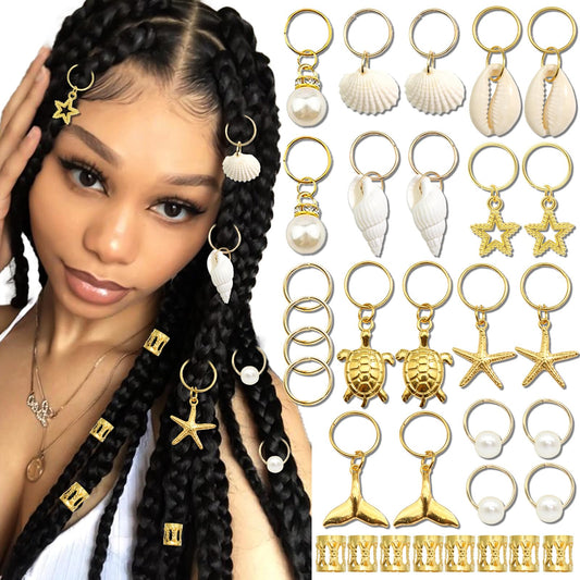 VENOFEN front view of full 40-piece gold shell braid jewelry set showcasing variety