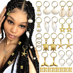 VENOFEN front view of full 40-piece gold shell braid jewelry set showcasing variety