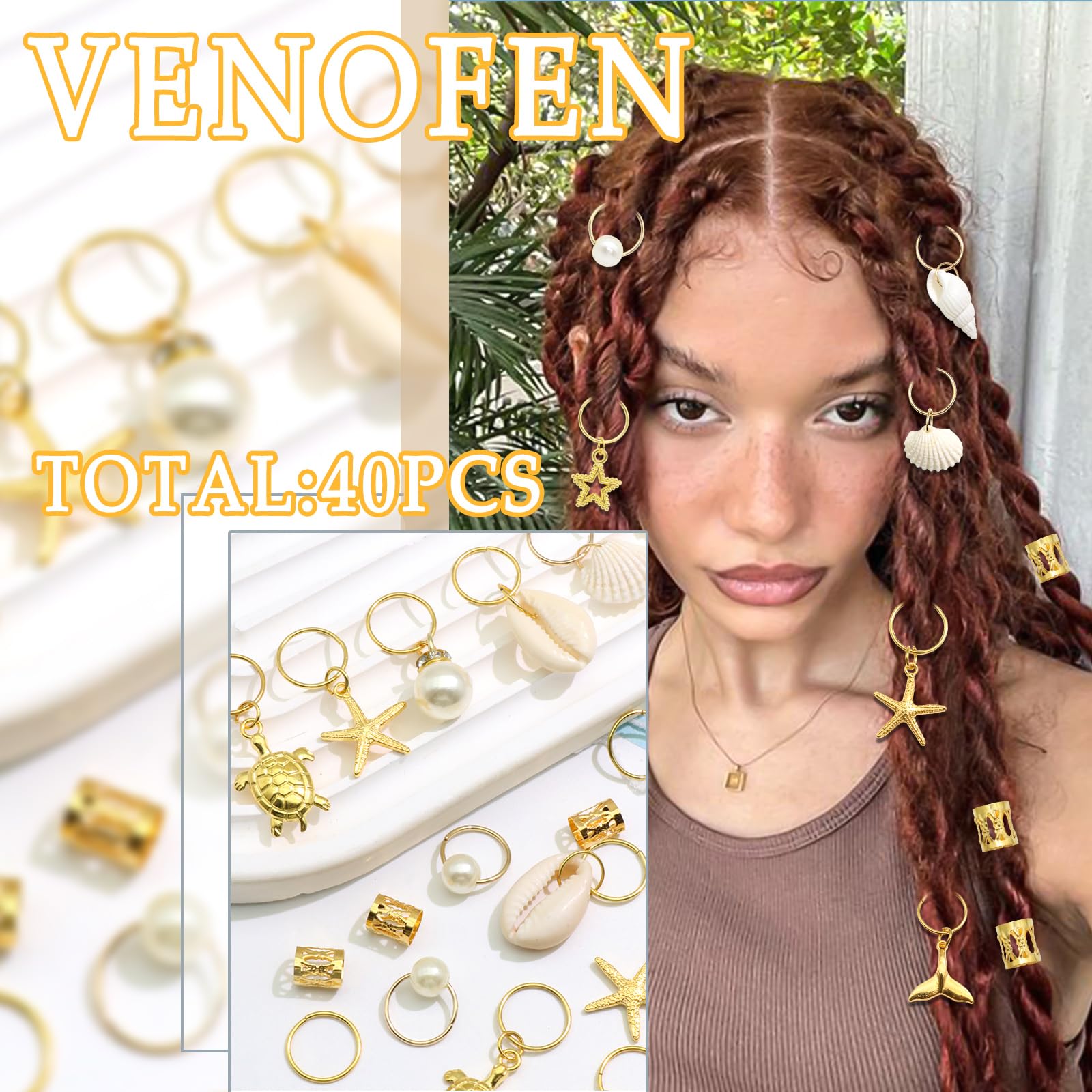 VENOFEN model wearing braids with charms for beach-inspired lifestyle look