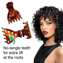 Venrodi clip placed at hair root demonstrating lifted curls and fuller appearance benefit