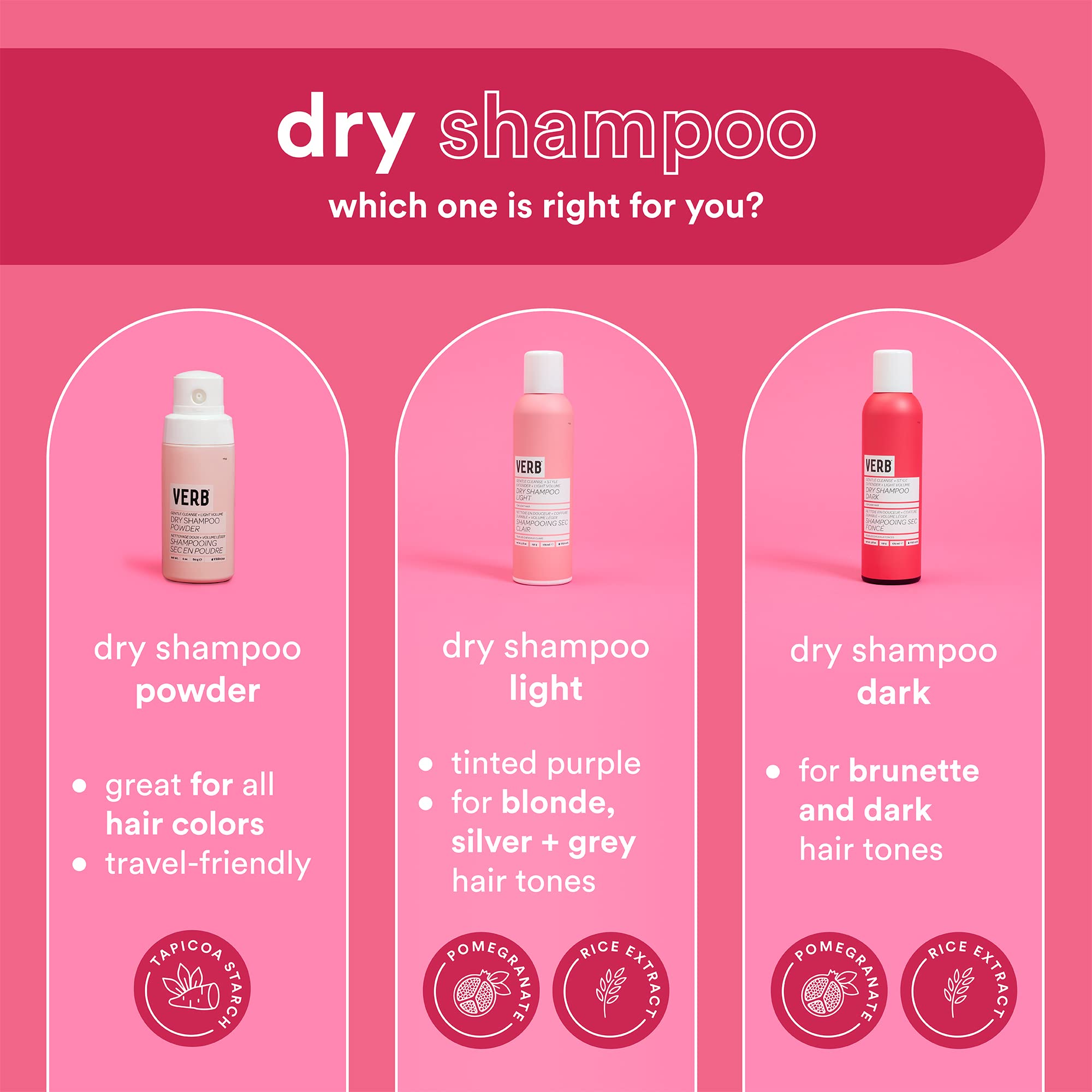 VERB dry shampoo dark powder texture close-up highlighting oil-absorbing rice starch