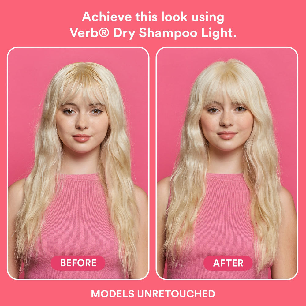 VERB dry shampoo light aerosol nozzle detail demonstrating easy spray application benefit