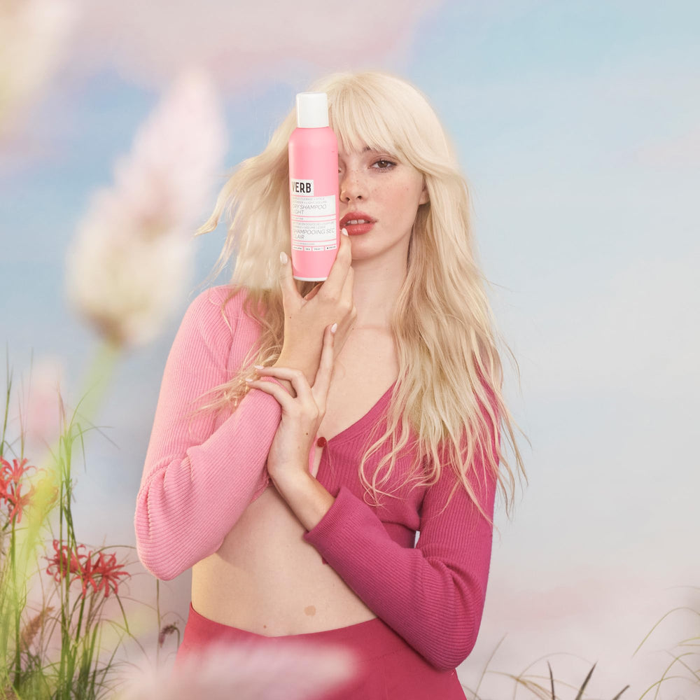 VERB dry shampoo light lifestyle scene refreshing second‑day hair and boosting volume