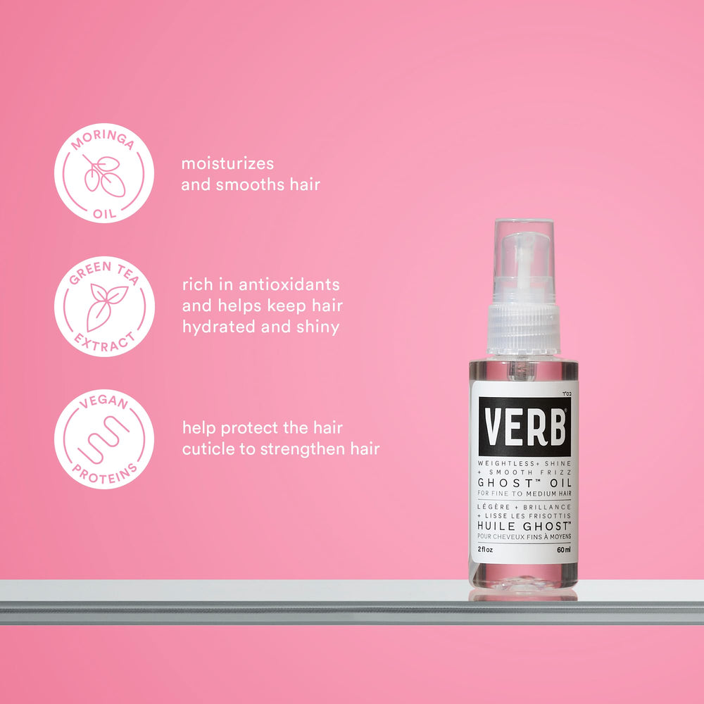 VERB before and after hair comparison showing reduced frizz and shine