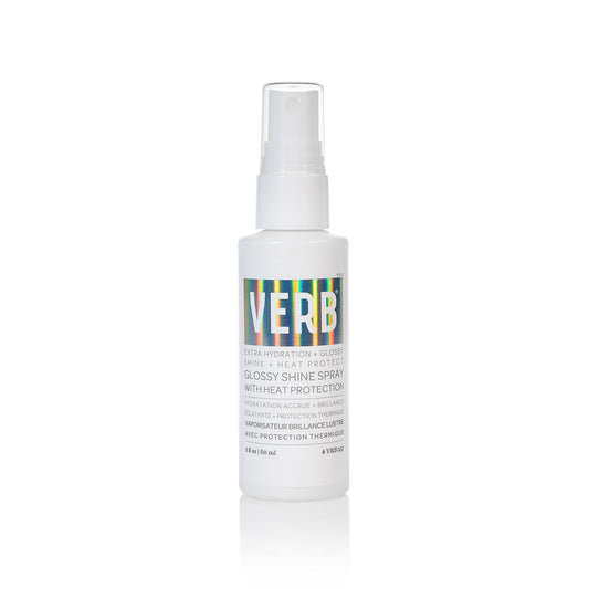 VERB front packaging of Glossy Shine Spray showing bottle and branding for quick recognition and shelf appeal