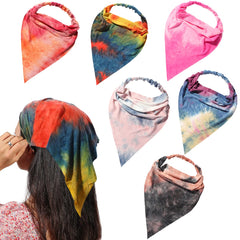 Vercret front view of six-pack tie dye scarves shows color variety and ready-to-wear convenience