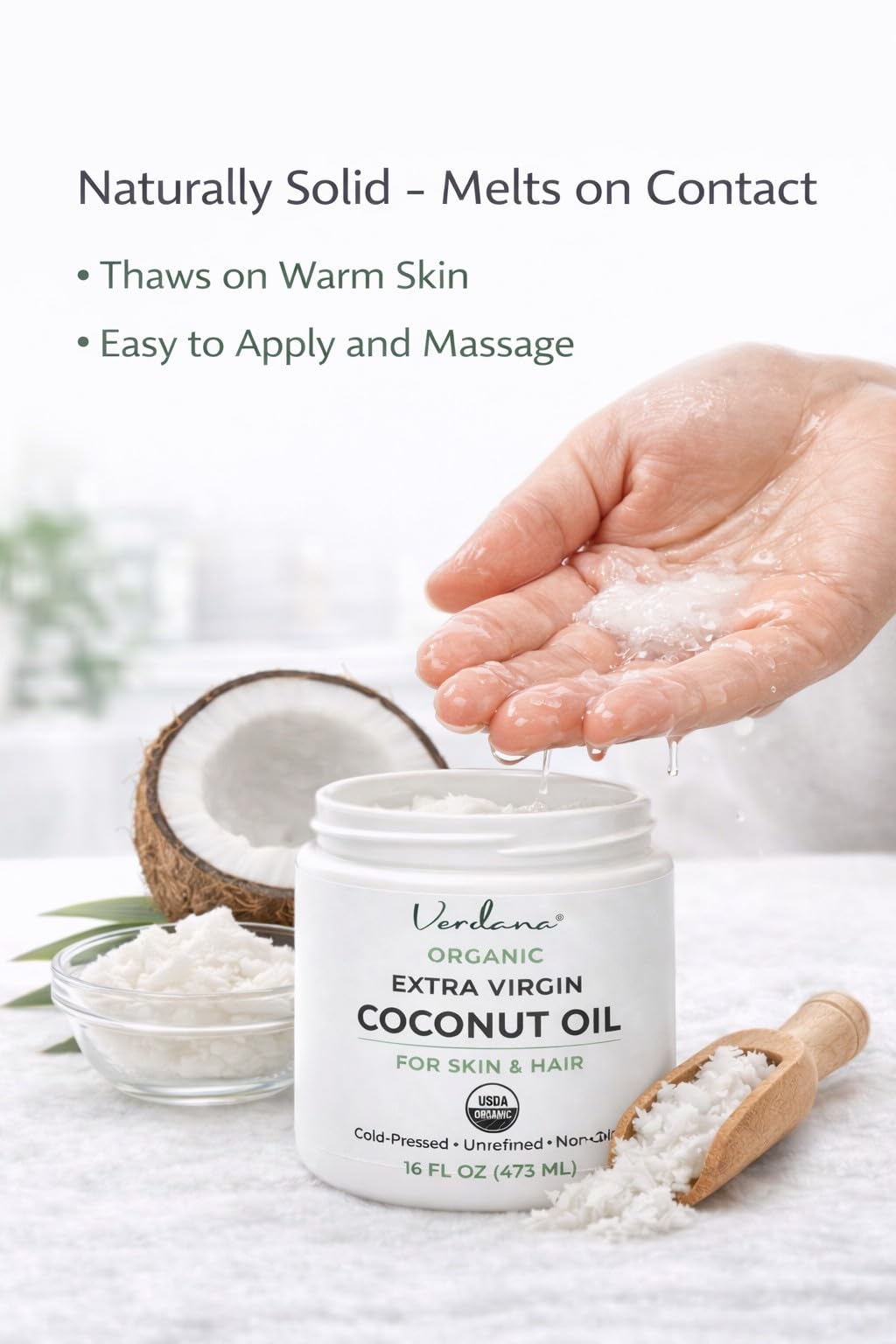 Verdana applied to hair ends showing nourishing conditioning benefit