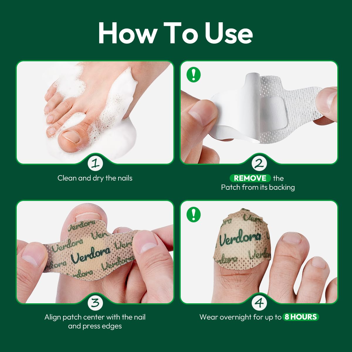 VERDORA tea tree oil bottle beside patches showing active ingredient
