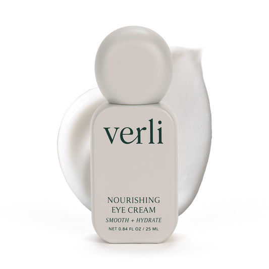 Verli eye cream front jar showing clean packaging and product benefit