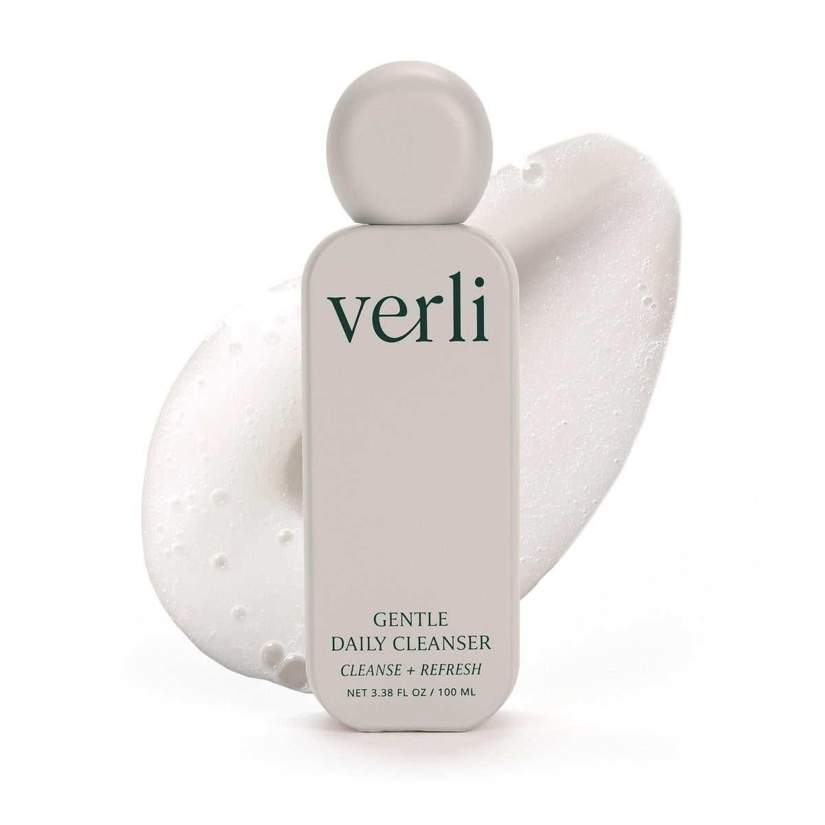 Verli front bottle cleanser showing label and packaging benefit: gentle daily use
